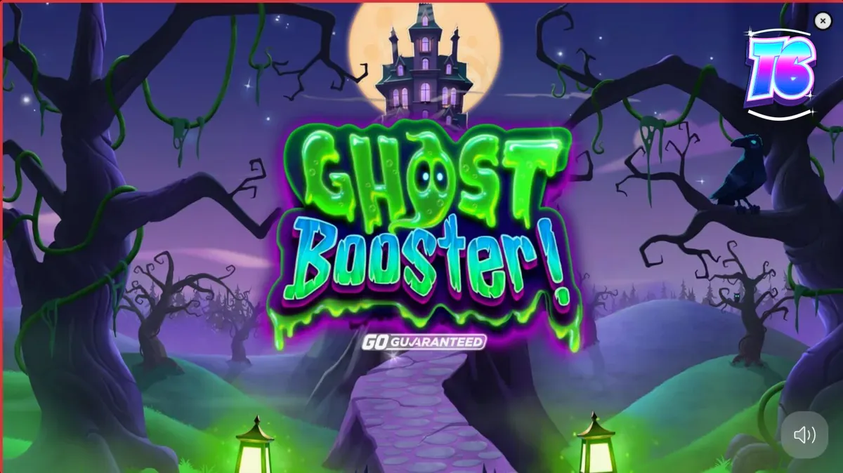 Tampilan visual slot Ghost Booster dengan tema rumah hantu yang ceria